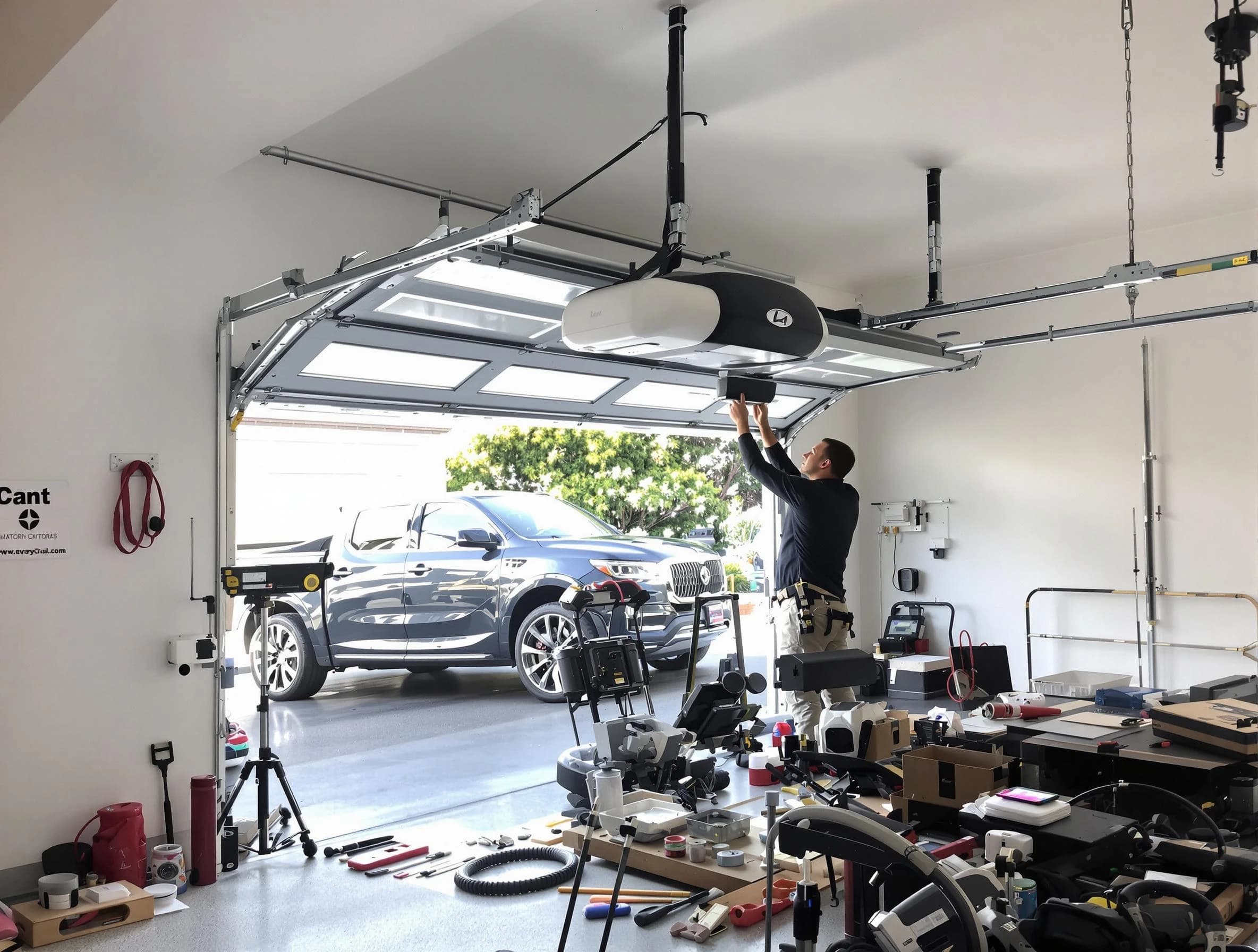 Senoia Garage Door Repair specialist installing smart garage door opener system in Senoia home