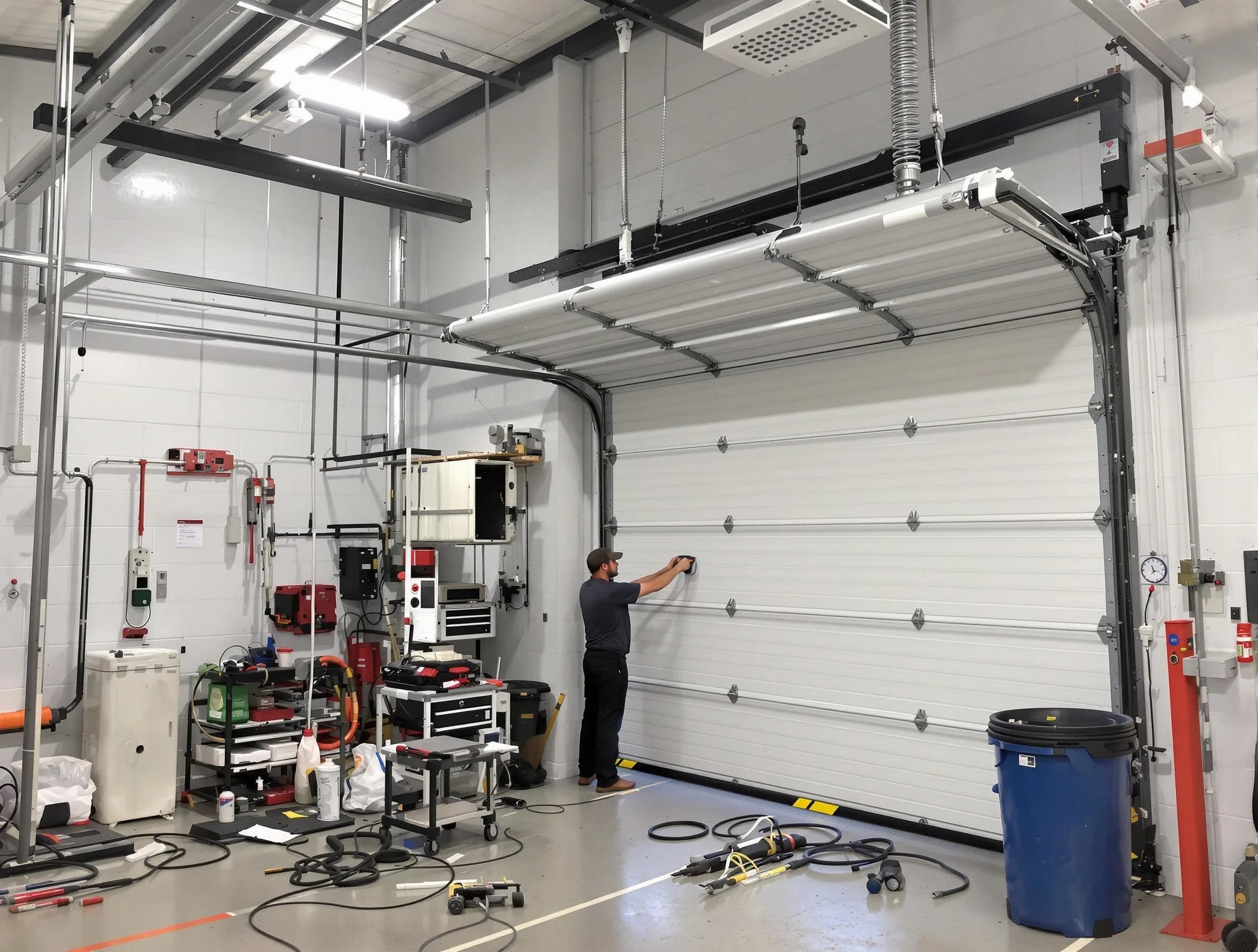 Senoia Garage Door Repair certified technician performing commercial door repair at a Senoia business facility