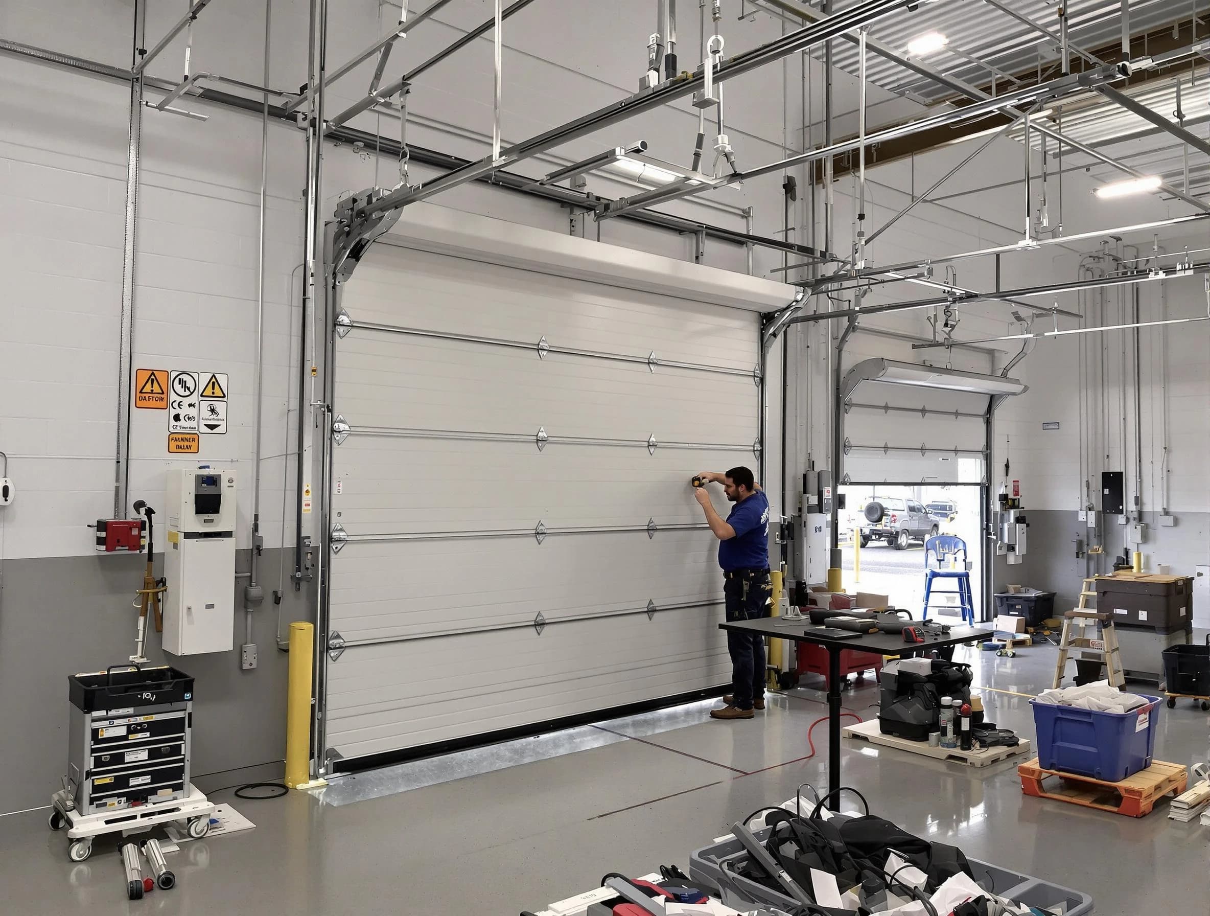 Commercial garage door repair being performed by Senoia Garage Door Repair expert in Senoia