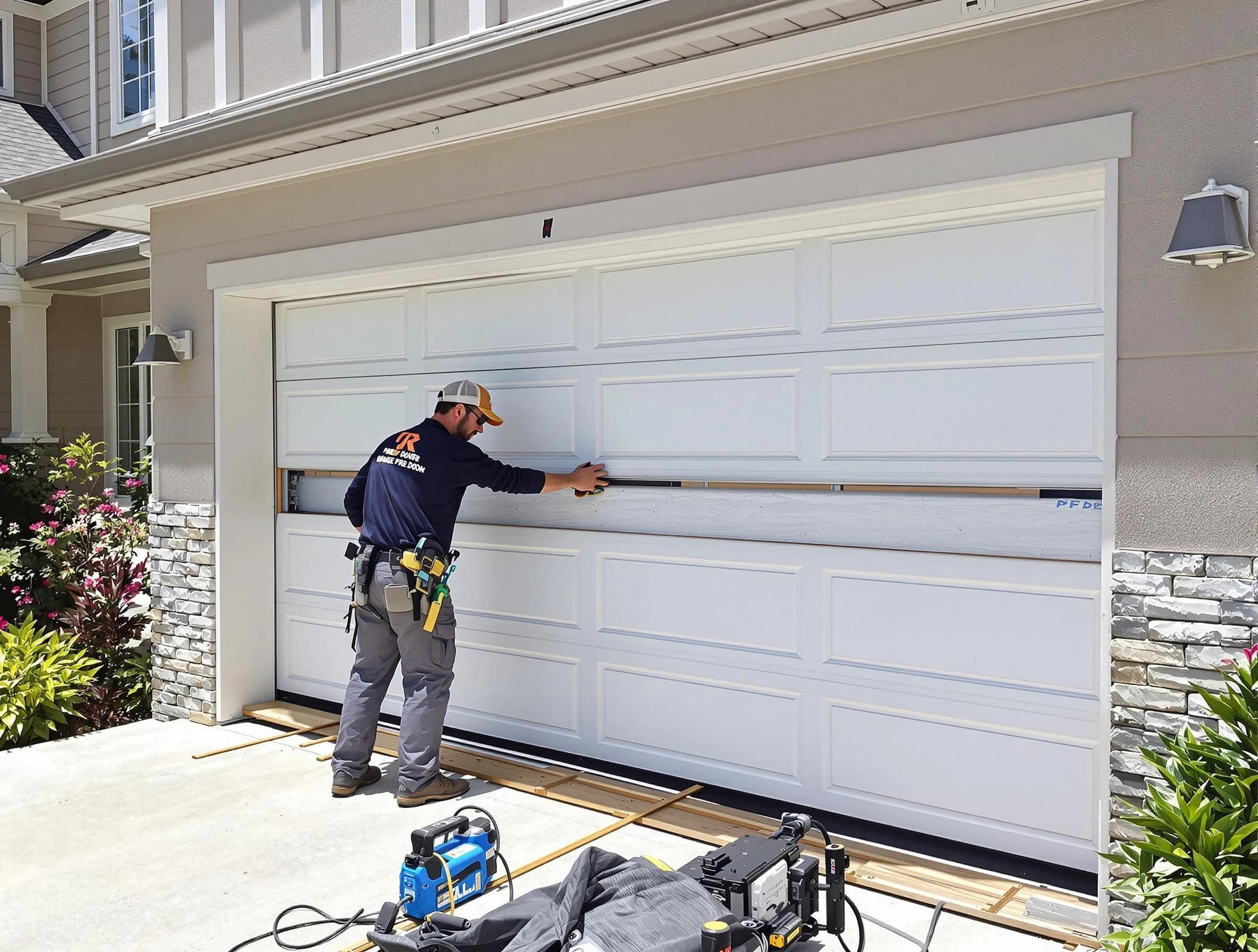 Senoia Garage Door Repair team performing complete garage door replacement at Senoia residence