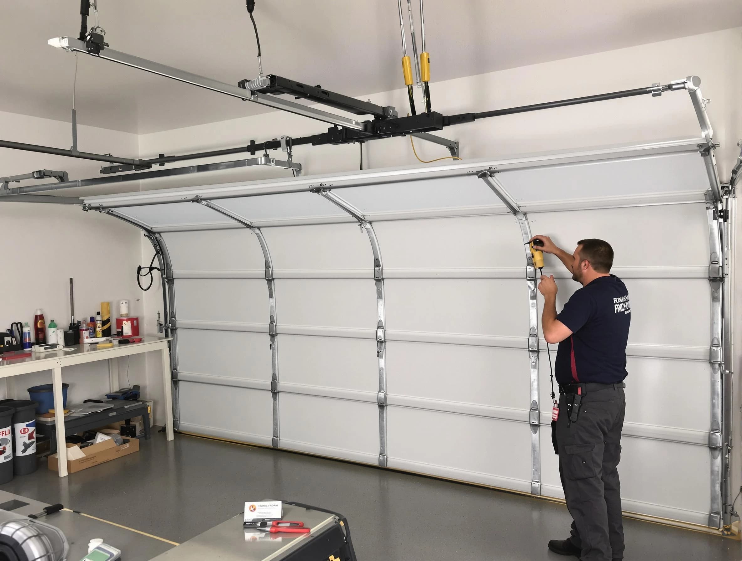 Senoia Garage Door Repair certified technician performing overhead door system repair in Senoia