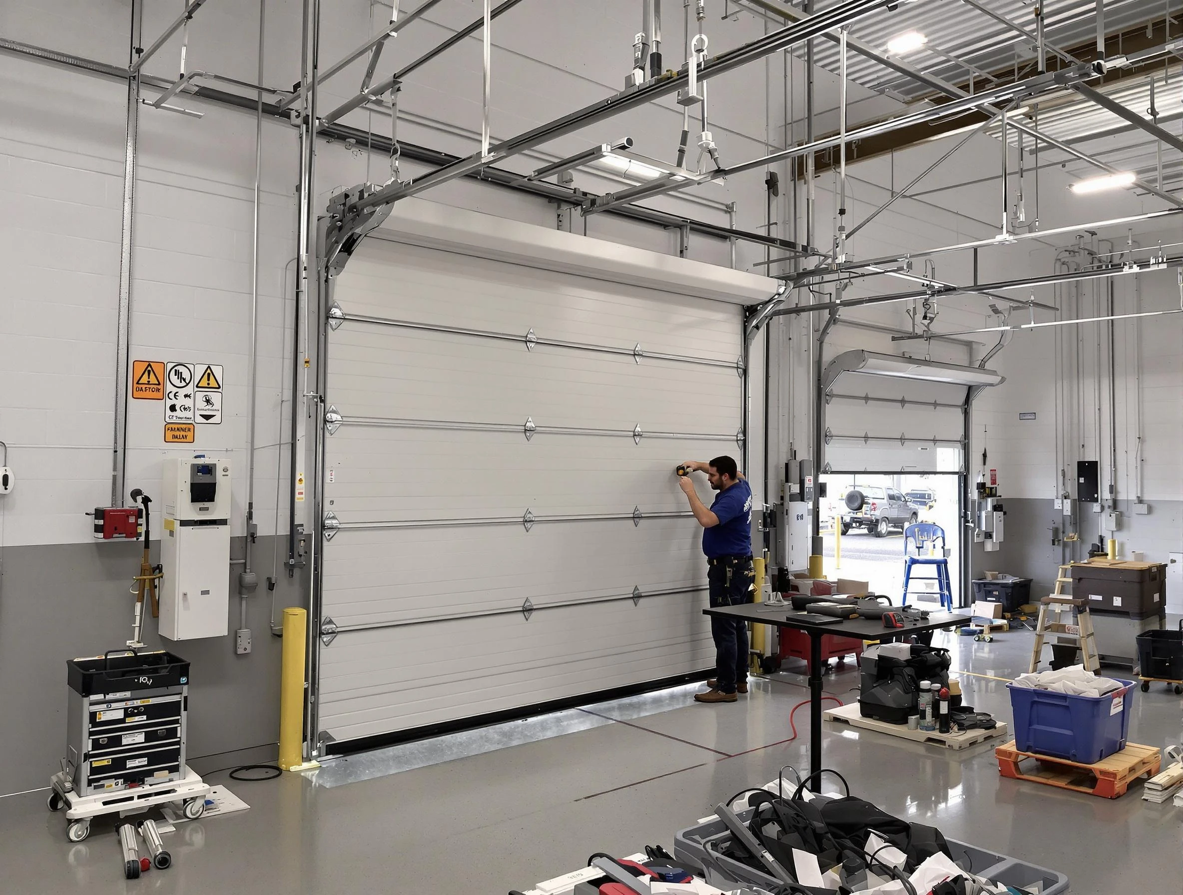 Commercial garage door repair being performed by Senoia Garage Door Repair expert in Senoia