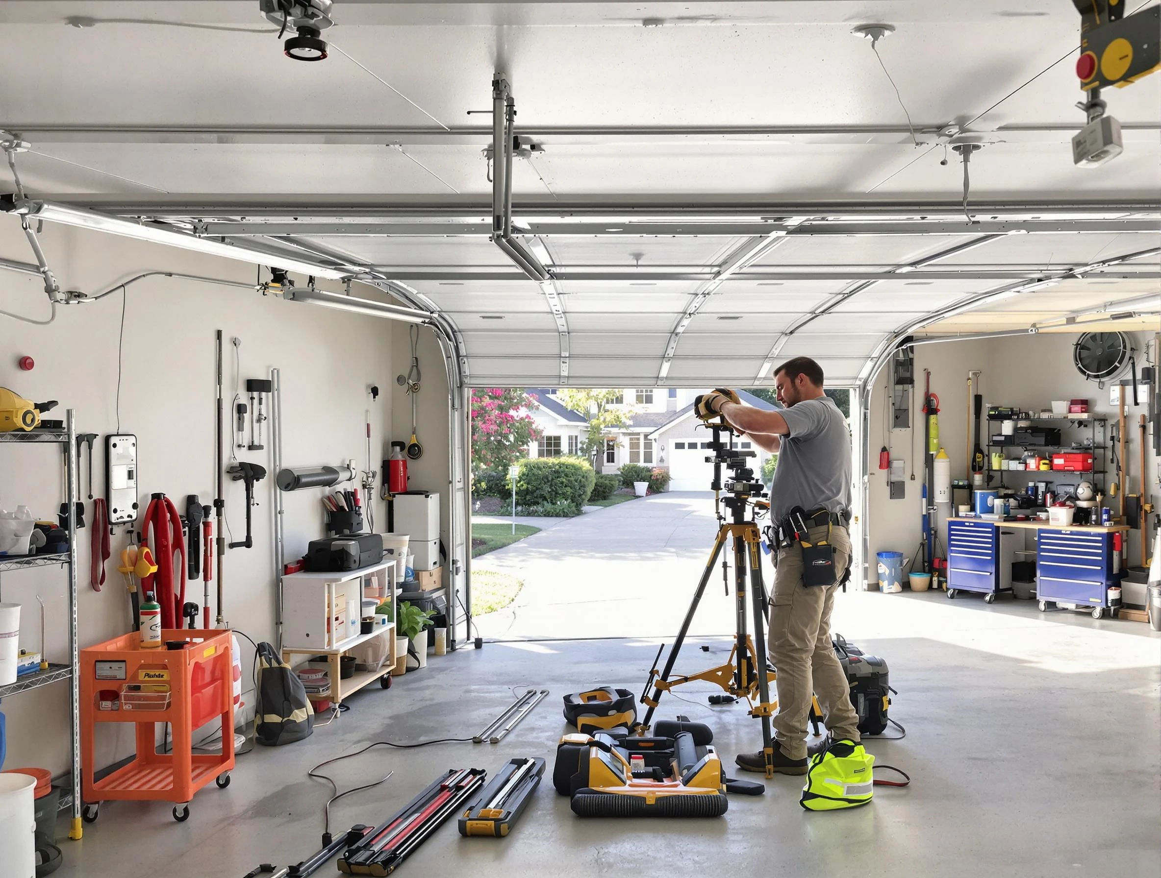 Senoia Garage Door Repair specialist performing laser-guided track alignment in Senoia